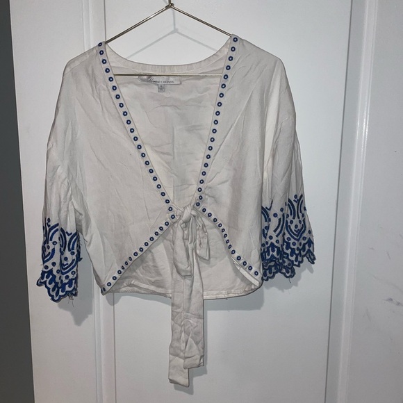 Lovers + Friends White Top with Blue Accents - Picture 4 of 8